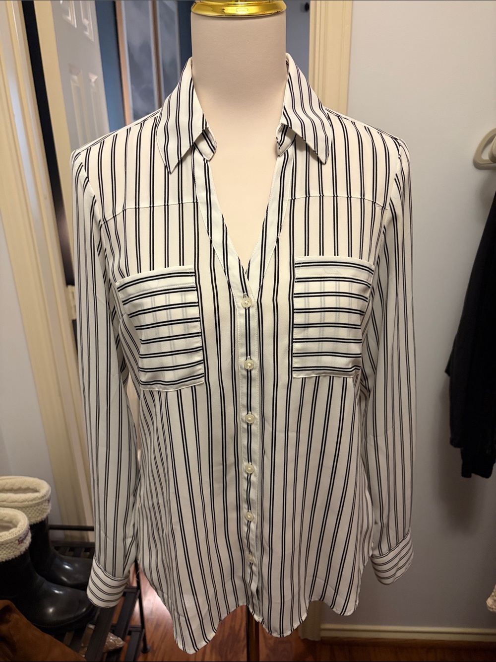 Used EXPRESS Women’s Black & White Striped Formal Top